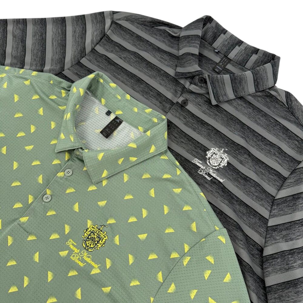Adidas x Trump National Doral Bundle of 2 Polo Green/Striped Polo Black Gray XL
